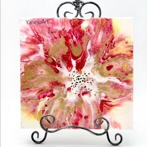 Off white red gold abstract flower Art Home Decor, Abstract Painting,resin